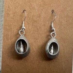Earrings: Sea shell slices dipped in silver coloring